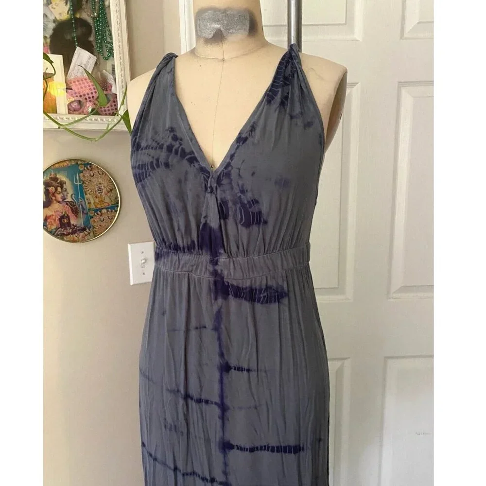 URBAN OUTFITTERS Blue Tie-Dye stretch Empire Waist Goddess MAXI Dress *SMALL* - Picture 2 of 6